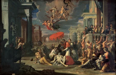 Svatý Karel Borromeus při udílení svátosti obětem moru v roce 1576